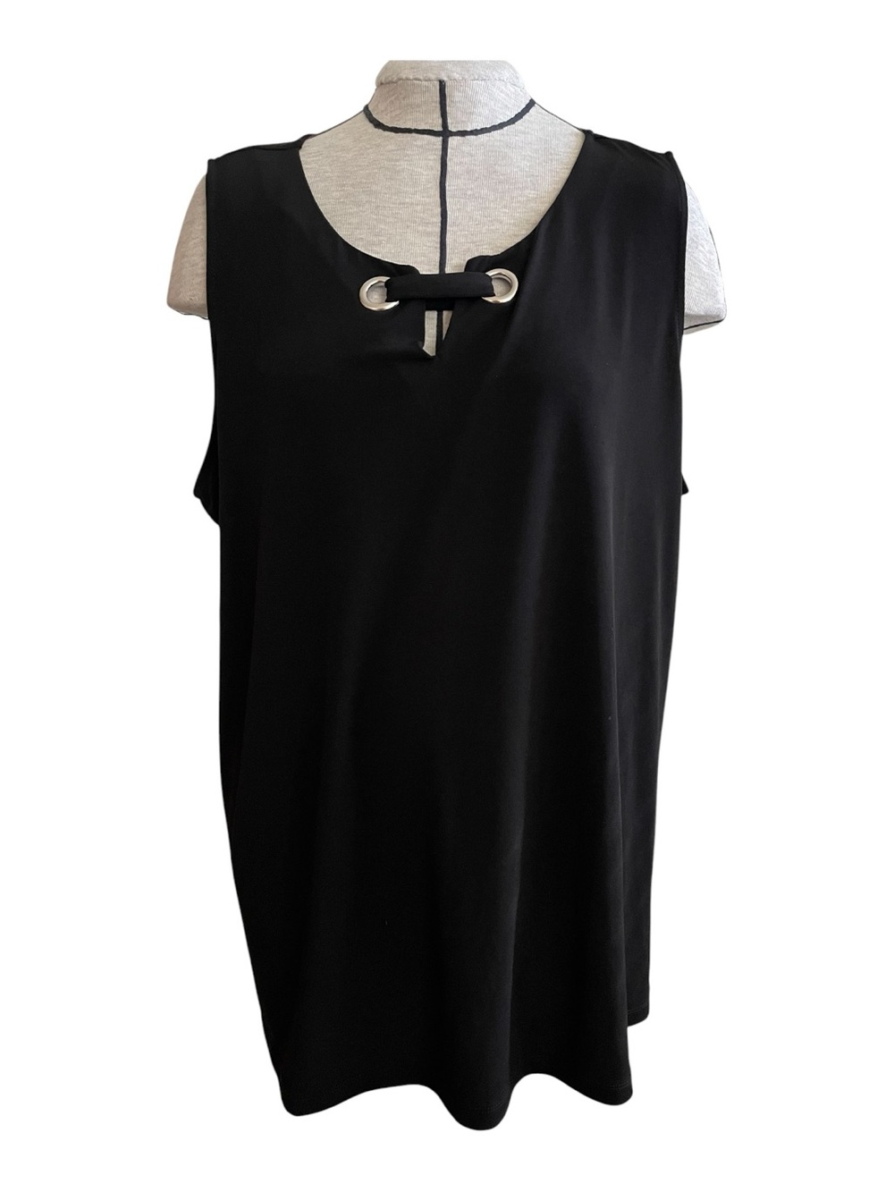 Susan Graver Black Sleeveless Tank with Neck Bar Accent